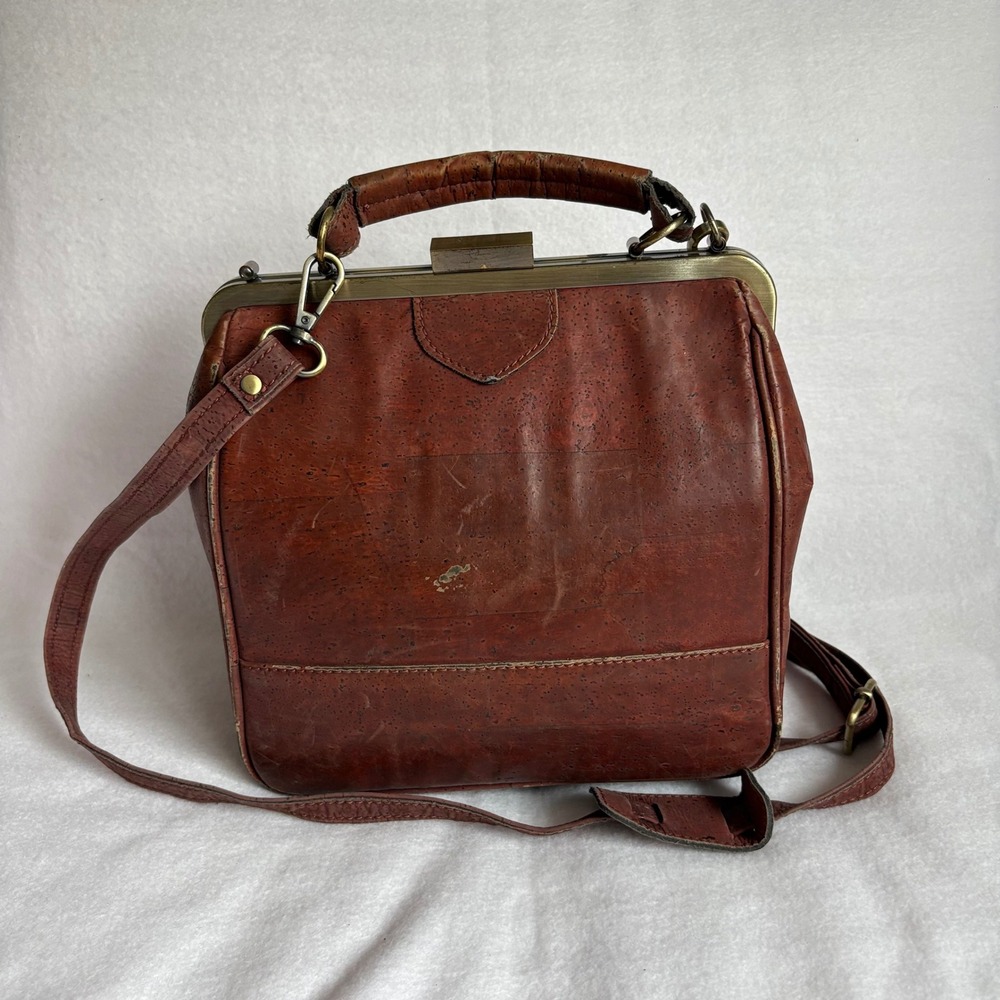LaFlore Paris Bobobark Cork Backpack Convertible Bag Cinnamon Brown Brass Clasp